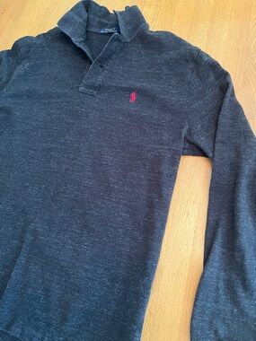 Polo by Ralph Lauren Dark Charcoal Long-Sleeve Polo with Red Pony
